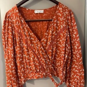 Lucky Brand Women's Floral Faux Wrap Top - Rust
